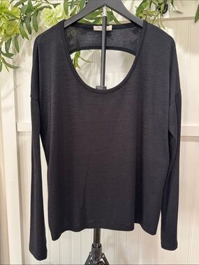 #857 RAG & BONE Black Scoop Neck Open Back Long Sleeve Knit Top